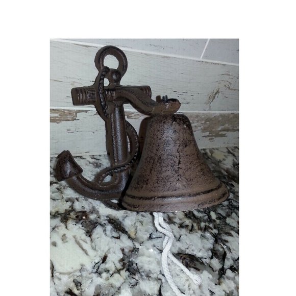 Cast Iron Anchor Bell Ringer Nautical Ship Beach Sailor Wall / Post Mounted - Picture 3 of 4